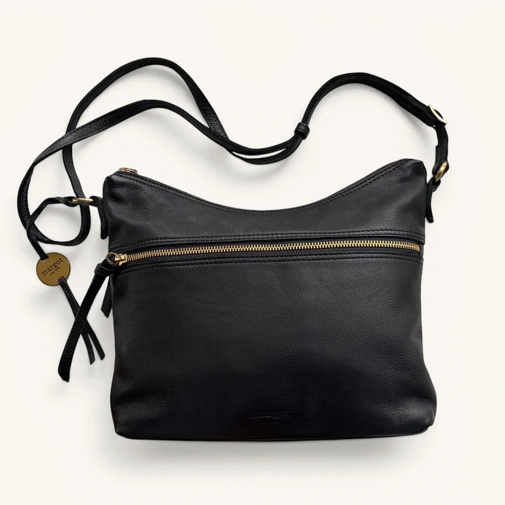 Classic Black Leather Shoulder Bag with Gold Hardware